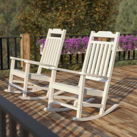 FLASH FURNITURE Winston All-Weather Rocking Chair in White Faux Wood, PK2 2-JJ-C14703-WH-GG